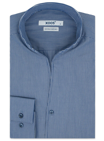 XOOS Chemise homme à marine à fines rayures et à col droit ouvert (Double Retors)