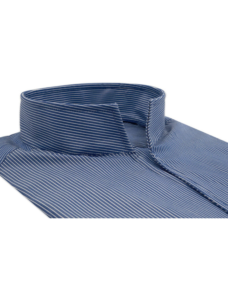 XOOS Chemise homme à marine à fines rayures et à col droit ouvert (Double Retors)