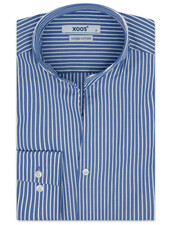 XOOS Men’s dark blue shirt with white stripes and open straight collar (Double Twisted)