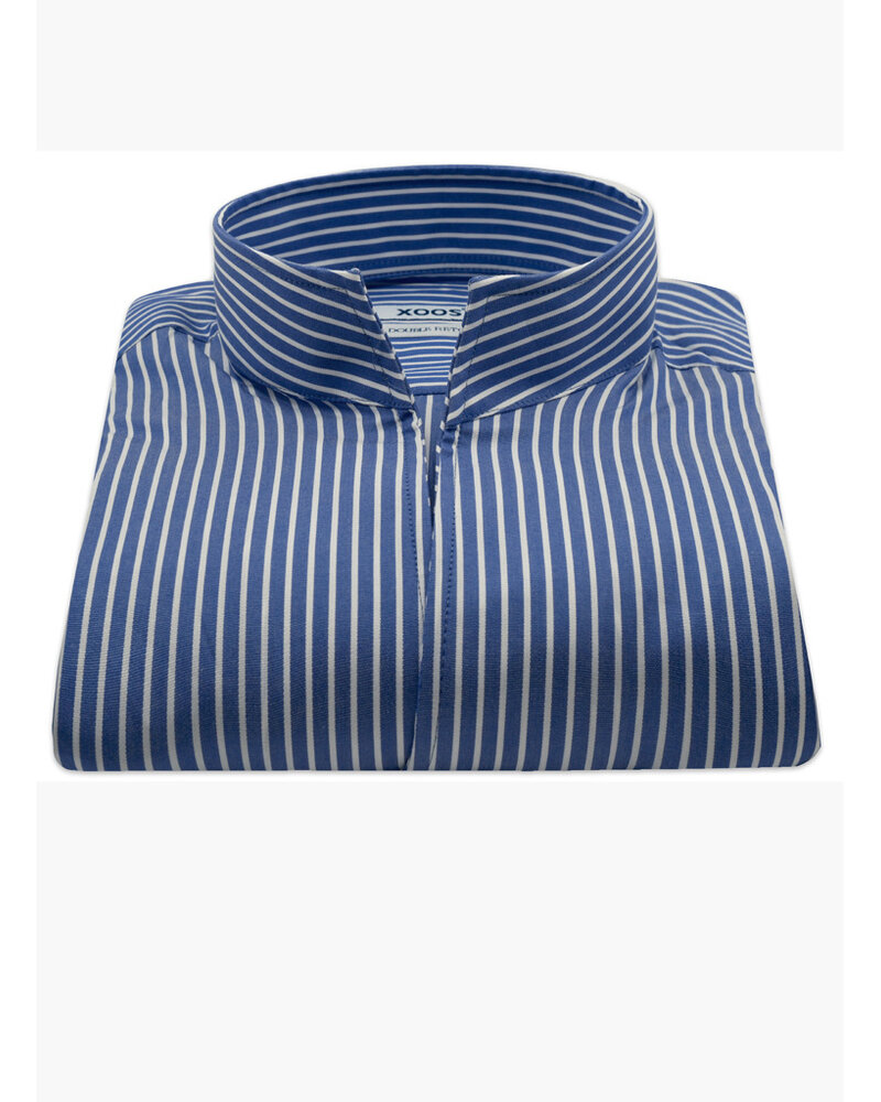 XOOS Men’s dark blue shirt with white stripes and open straight collar (Double Twisted)