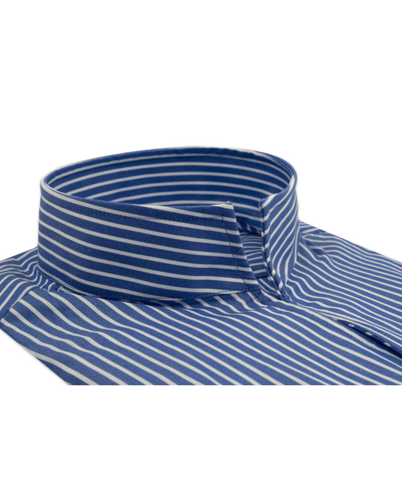 XOOS Men’s dark blue shirt with white stripes and open straight collar (Double Twisted)