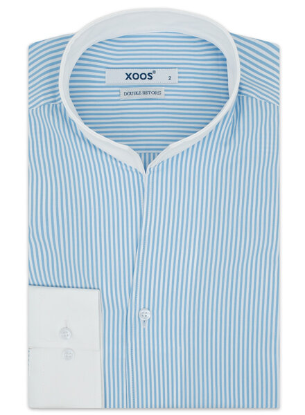 XOOS Men’s banker sky blue striped shirt with open straight collar (Double Twisted)