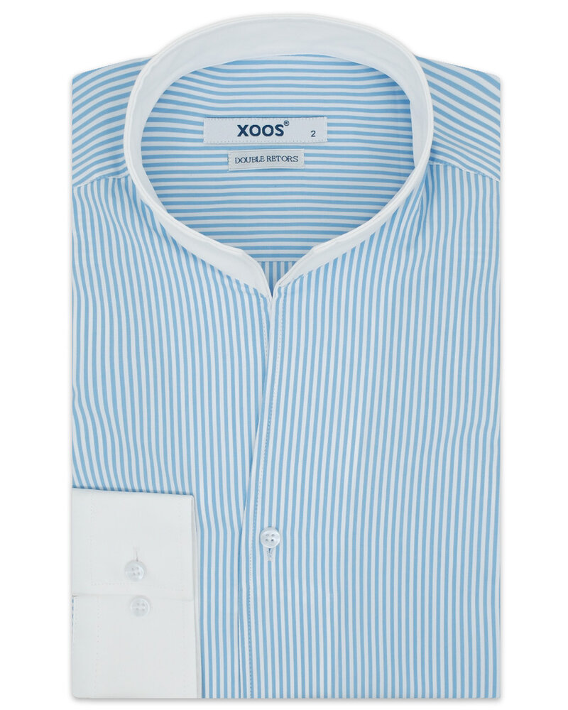 XOOS Chemise homme financière ciel à rayures et à col droit ouvert (Double Retors)