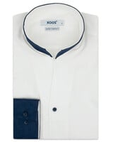 XOOS Men’s white shirt with navy open straight collar