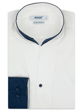 XOOS Chemise homme blanche à col droit ouvert bleu marine