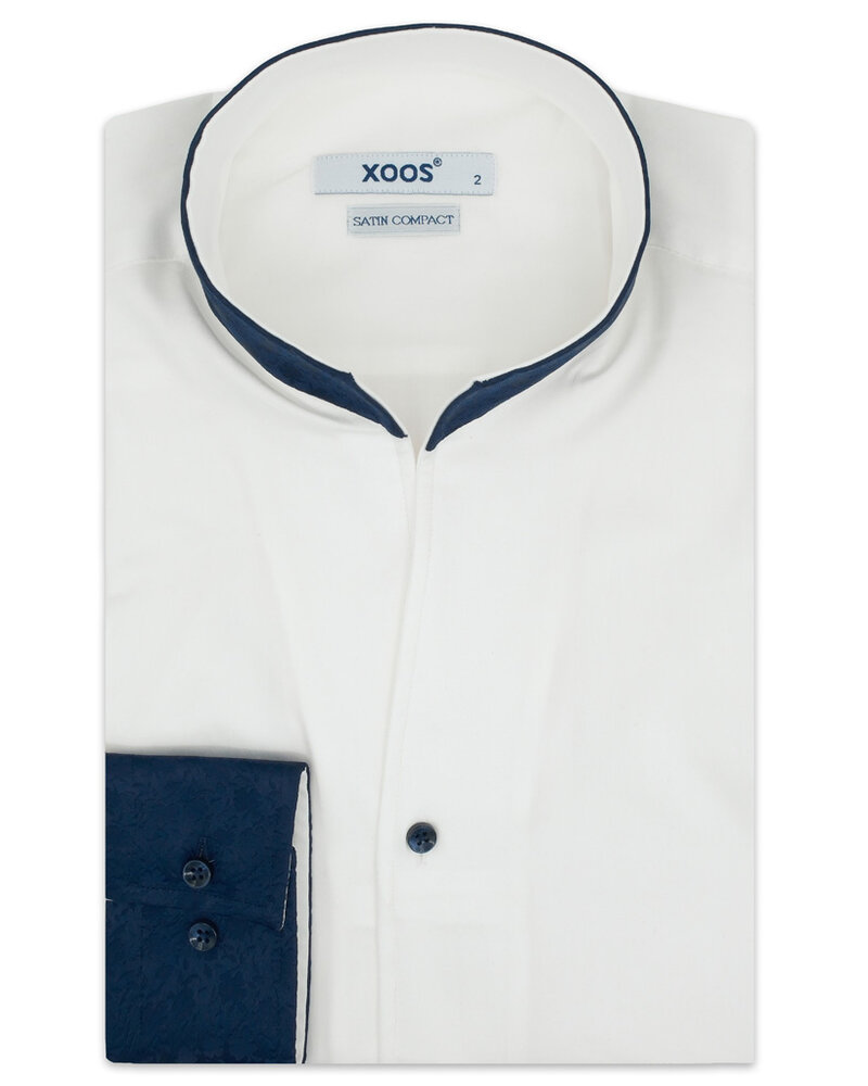 XOOS Chemise homme blanche à col droit ouvert bleu marine