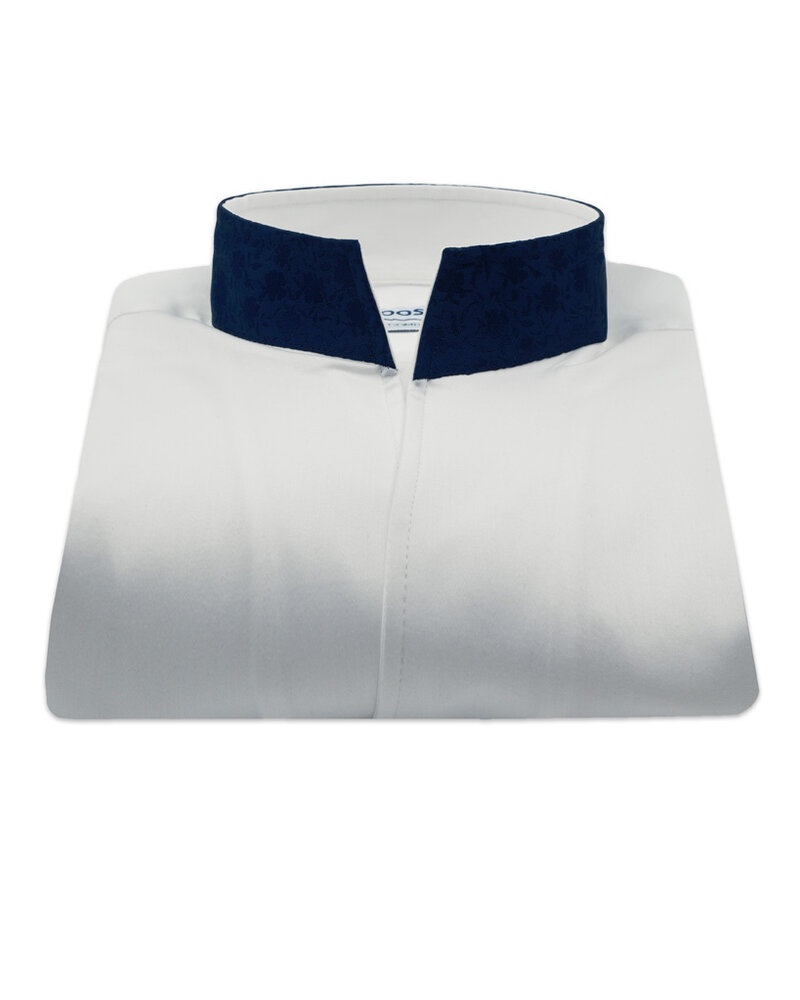 XOOS Chemise homme blanche à col droit ouvert bleu marine