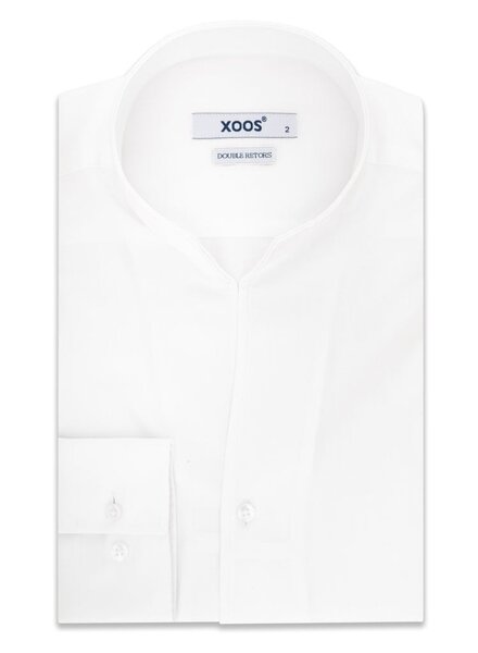 XOOS Men's white cotton dress shirt with straight open collar (Double Twisted)