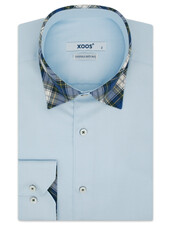 XOOS Chemise homme ciel à coudières doublure et col tartan (Double Retors)