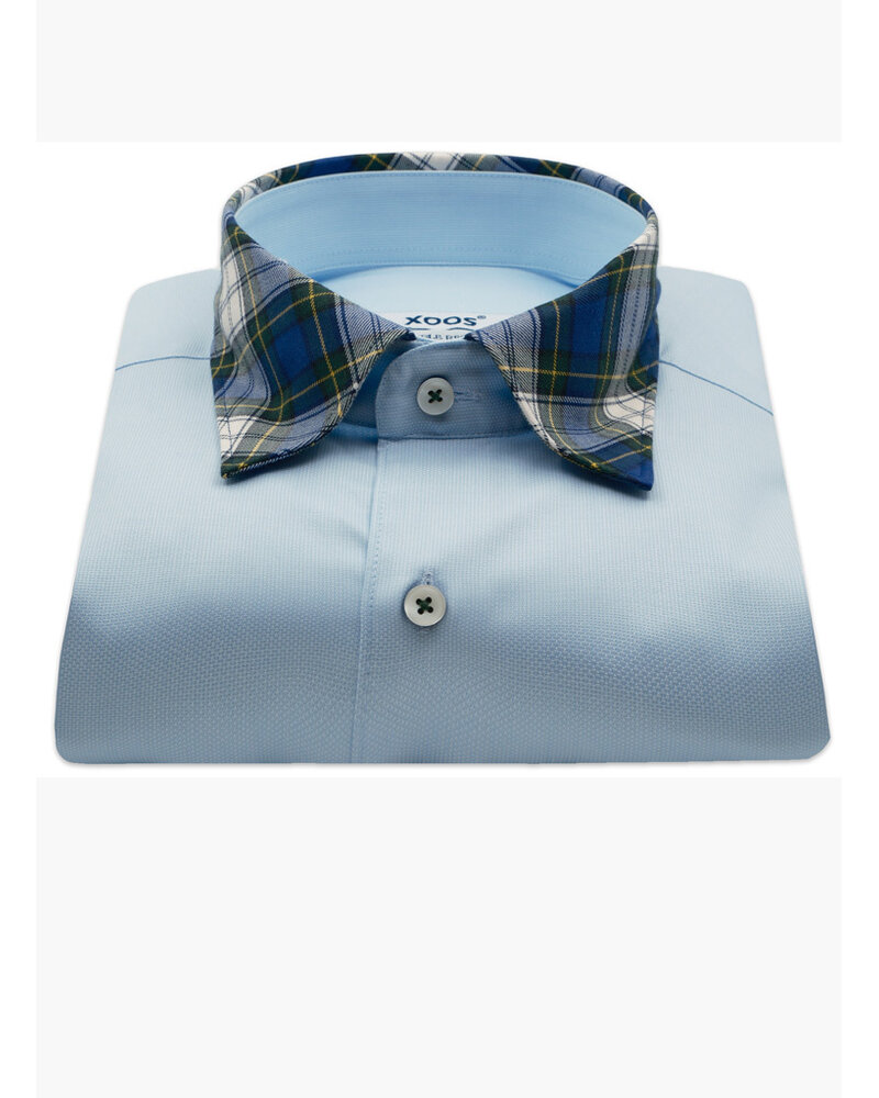 XOOS Chemise homme ciel à coudières doublure et col tartan (Double Retors)