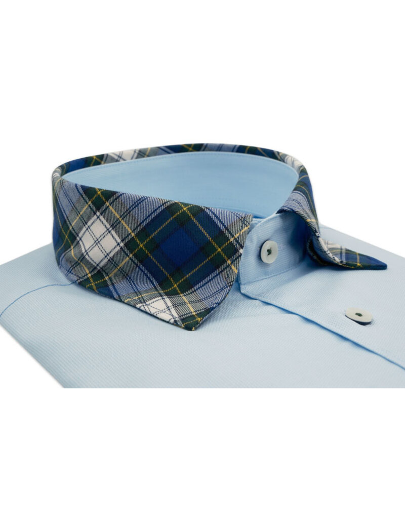 XOOS Chemise homme ciel à coudières doublure et col tartan (Double Retors)