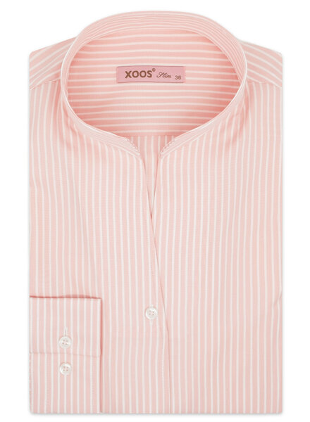 XOOS Women’s pink striped blouse with open straight collar