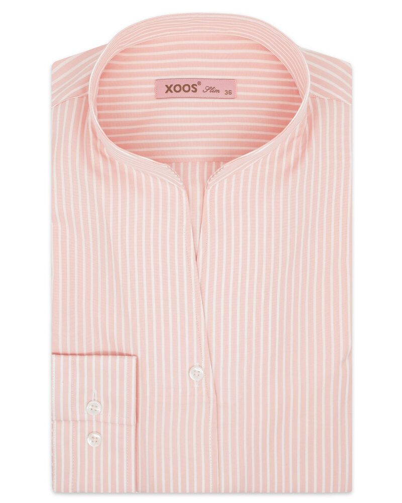 XOOS Chemisier femme rose à rayures et à col droit ouvert