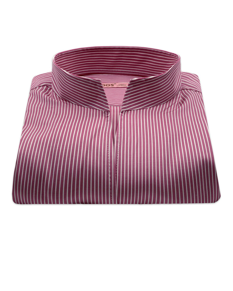 XOOS Women’s burgundy striped blouse with open straight collar