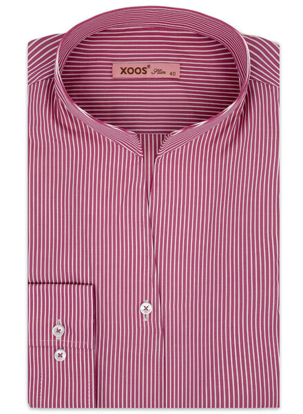 XOOS Women’s burgundy striped blouse with open straight collar