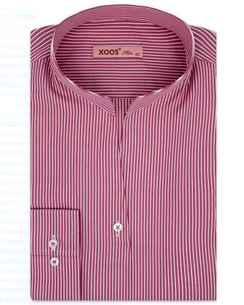 XOOS Chemisier femme rouge vin à rayures et à col droit ouvert