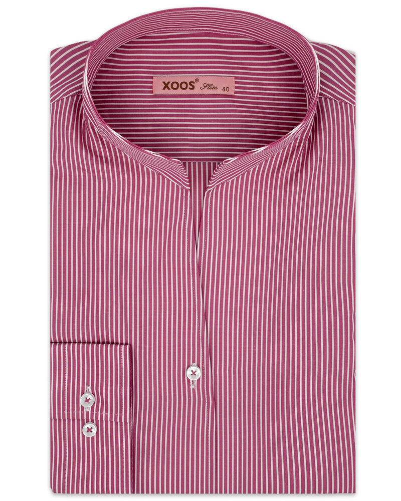 XOOS Women’s burgundy striped blouse with open straight collar