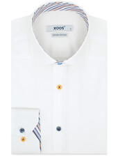 XOOS Men’s White Shirt with Bayadere Stripe Lining and Matching Buttons (Double Twisted)