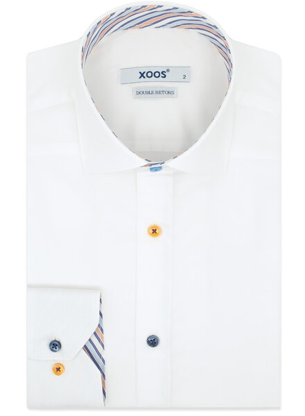 XOOS Chemise homme blanche à doublure bayadères et boutons assortis (Double Retors)