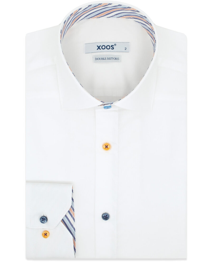 XOOS White men's shirt with lavander Paisley lining and matching buttons (Double Twisted) - Copy