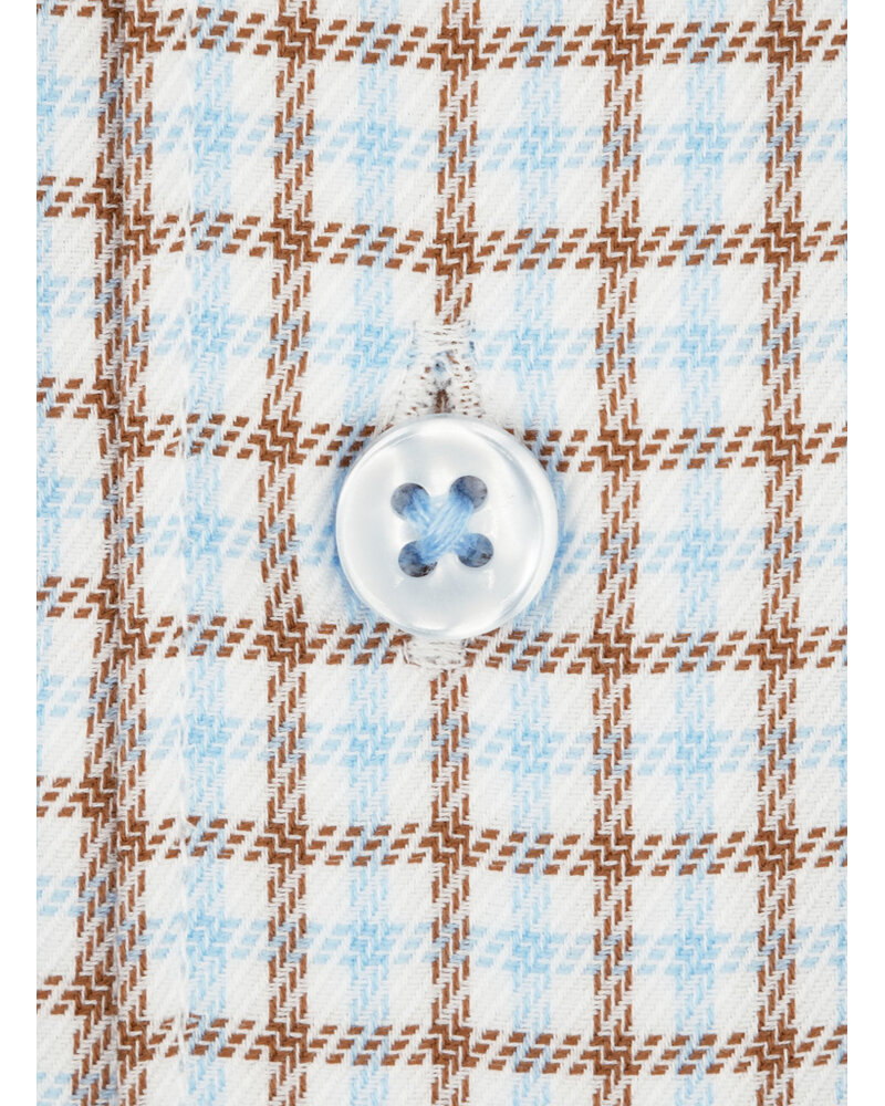 XOOS Men’s Woven Check Shirt in Pale Blue and Caramel with Sky Blue Lining (Double Twisted)