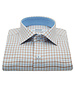 XOOS Men’s Woven Check Shirt in Pale Blue and Caramel with Sky Blue Lining (Double Twisted)