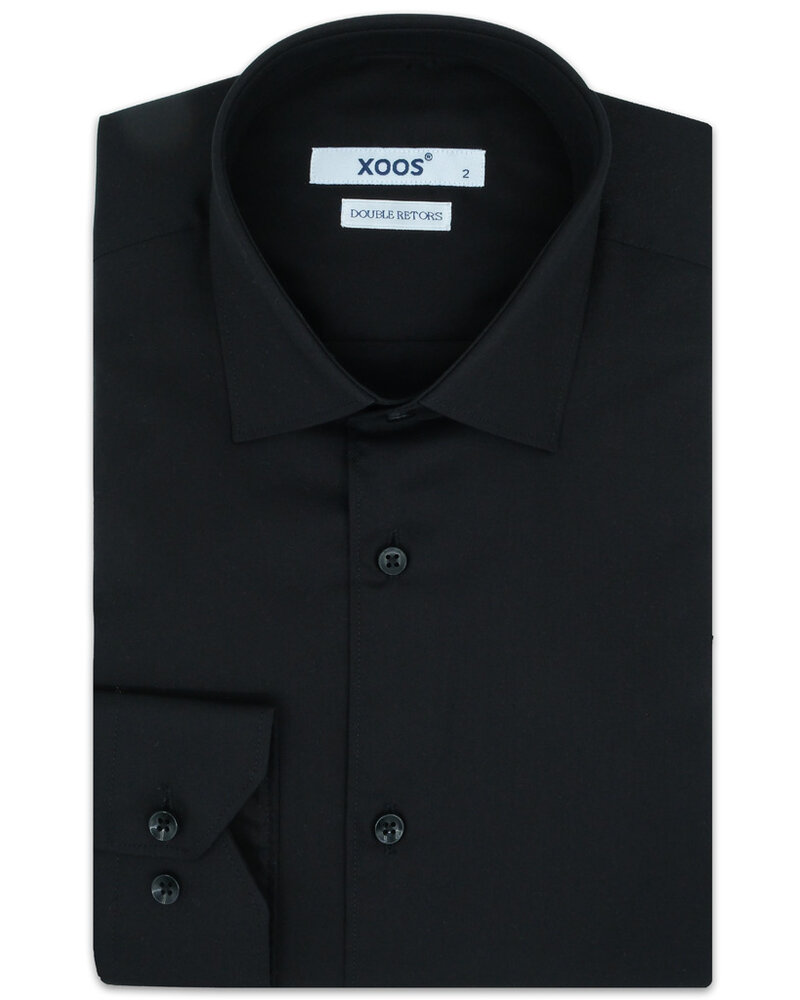 XOOS Chemise homme en gabardine noire à col Italien (Double Retors)