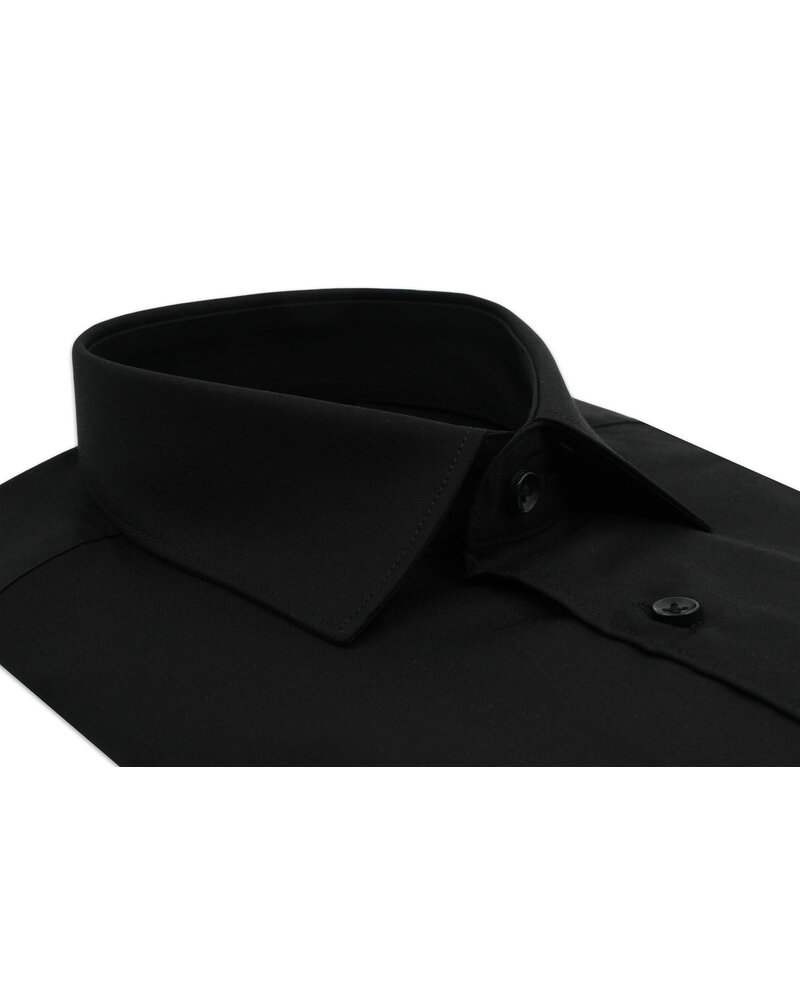 XOOS Chemise homme en gabardine noire à col Italien (Double Retors)
