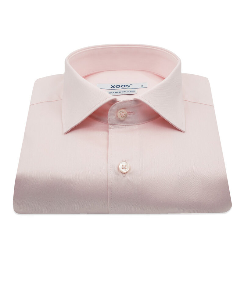 XOOS Men’s Pale Pink Gabardine cutaway Collar Shirt (Double Twisted)