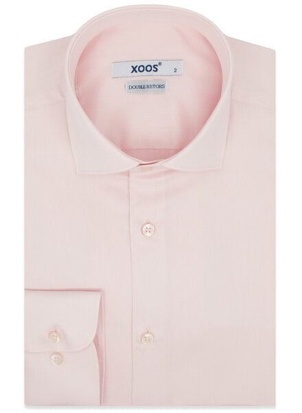 XOOS Men’s Pale Pink Gabardine cutaway Collar Shirt (Double Twisted)