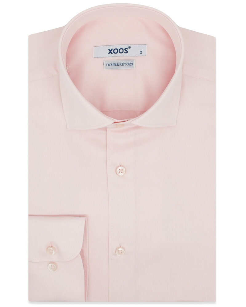XOOS Chemise homme en gabardine rose pâle à col Italien (Double Retors)