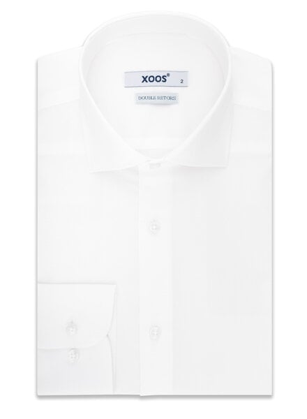 XOOS Men’s White Gabardine cutaway Collar Shirt (Double Twisted)