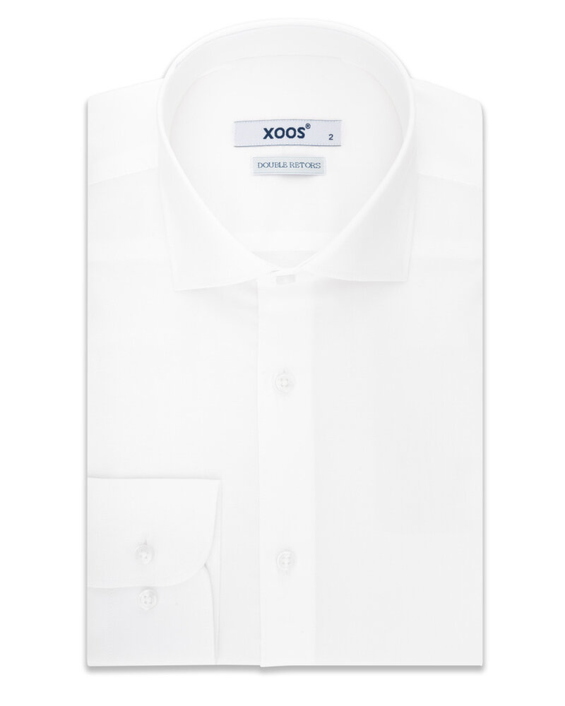 XOOS Chemise homme à col Italien en gabardine blanche (Double Retors)