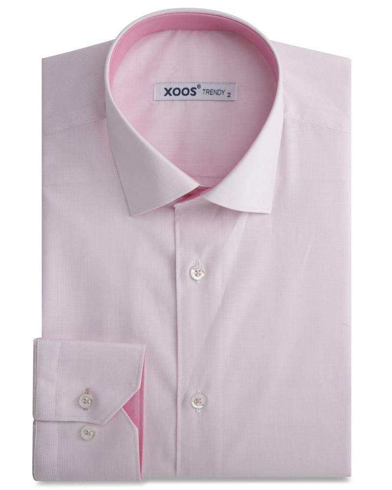 Fine pink checkered men's fitted dress 