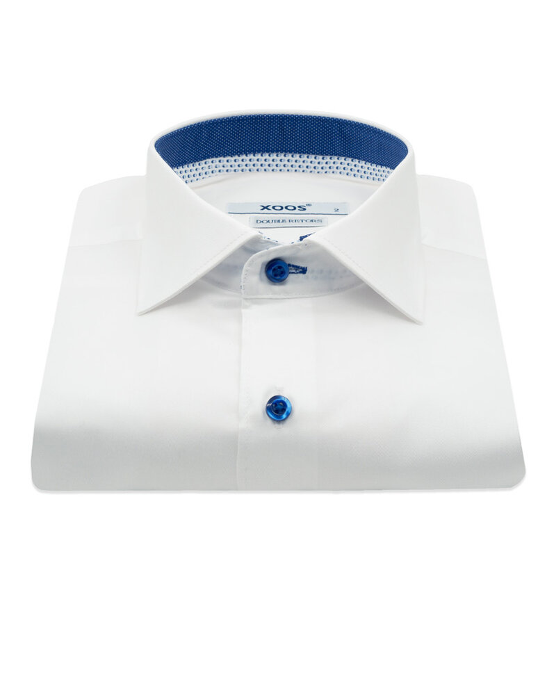 XOOS Chemise homme blanche doublure à motifs et micro pois bleu (Double Retors)