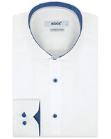 XOOS Chemise homme blanche doublure à motifs et micro pois bleu (Double Retors)