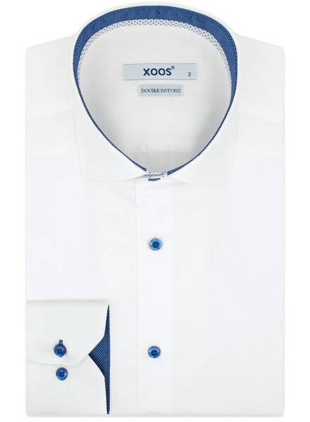 XOOS Chemise homme blanche doublure à motifs et micro pois bleu (Double Retors)