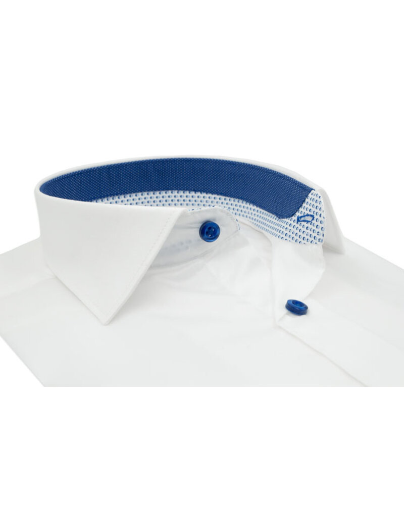 XOOS Men’s White Shirt with Patterned Lining and Blue Micro Polka Dots (Double Twisted)