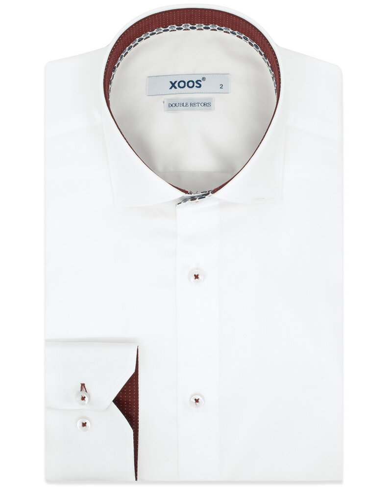 XOOS Chemise homme blanche doublure à motifs et micro pois bourgogne (Double Retors)