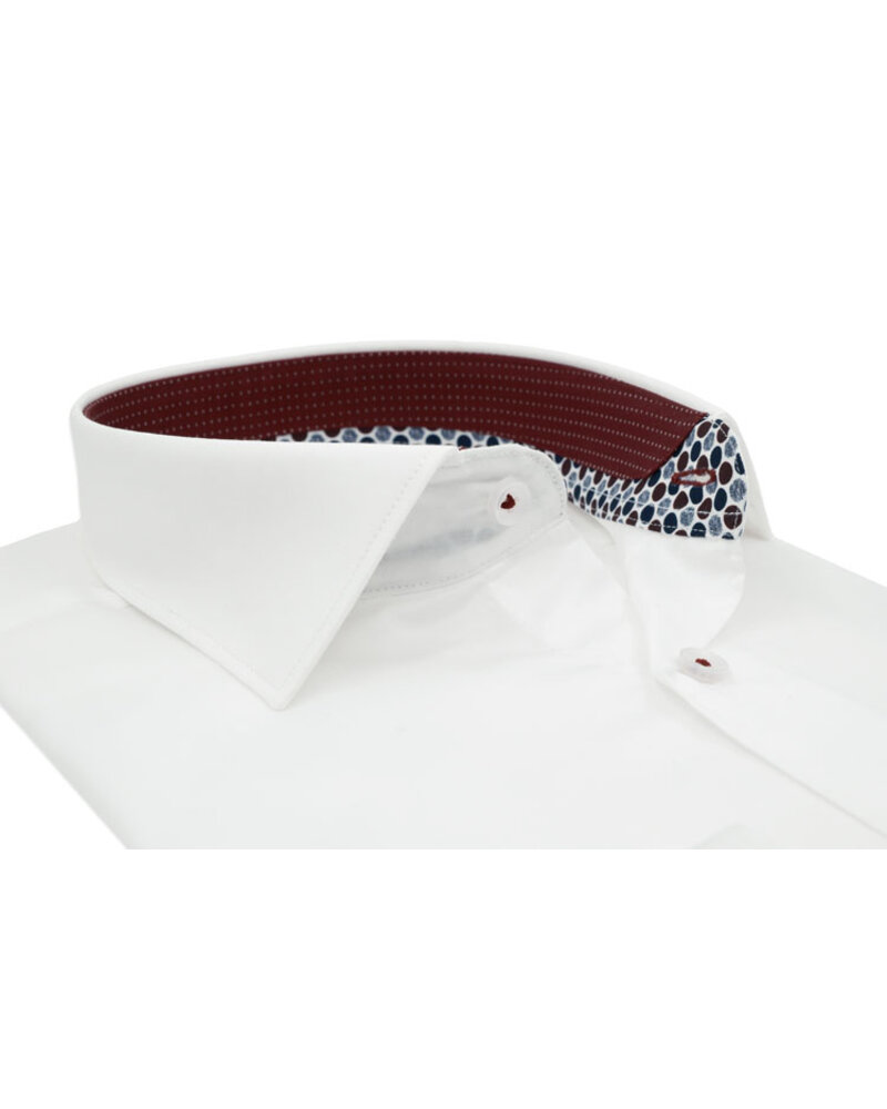 XOOS Chemise homme blanche doublure à motifs et micro pois bourgogne (Double Retors)