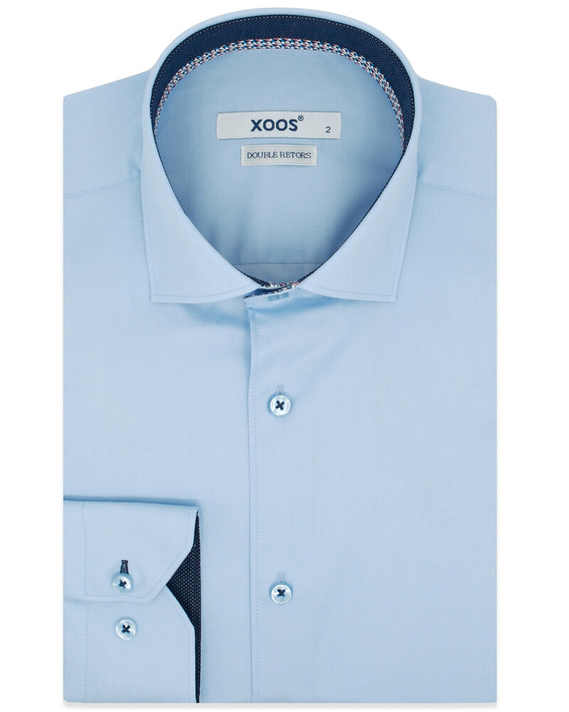 XOOS Chemise homme ciel doublure à motifs et micro pois marine (Double Retors)