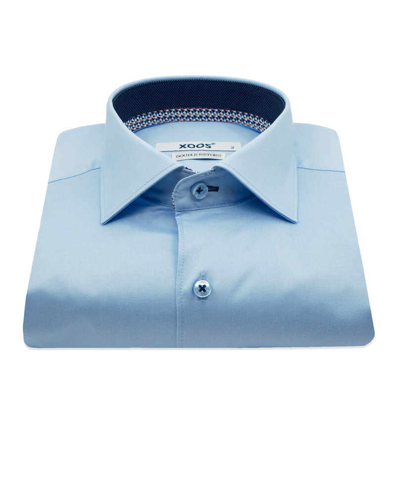 XOOS Chemise homme ciel doublure à motifs et micro pois marine (Double Retors)