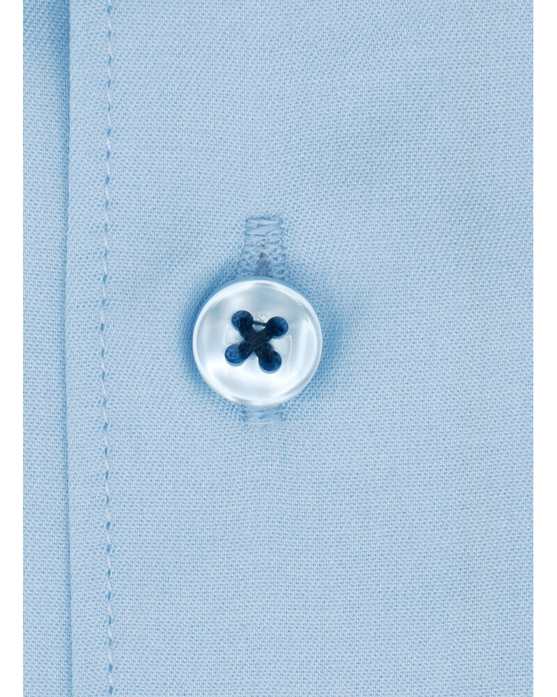XOOS Men’s Sky Blue Shirt with Patterned Lining and Navy Micro Polka Dots (Double Twisted)