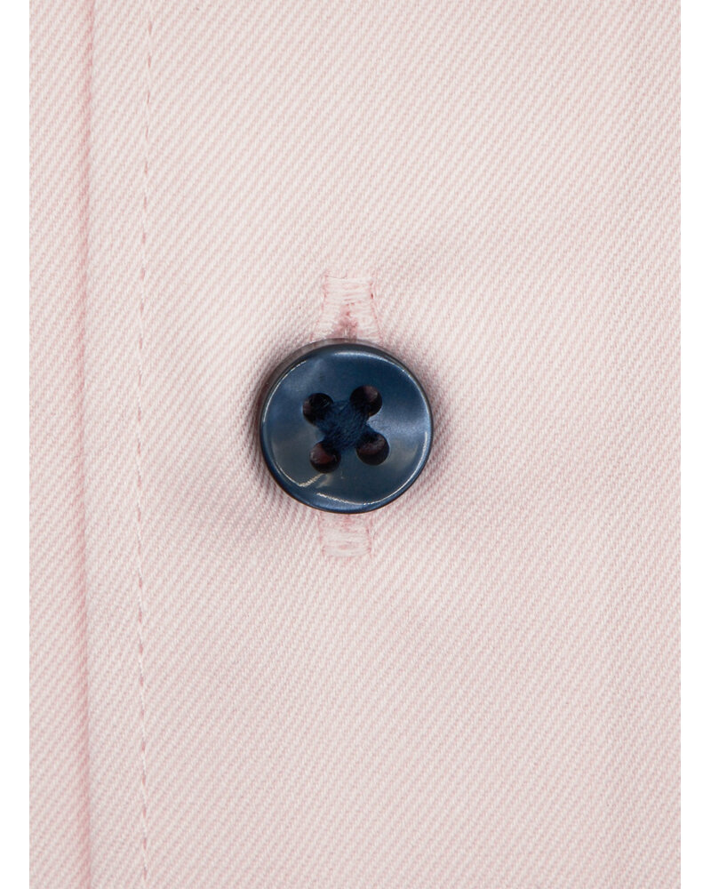 XOOS Men’s Pale Pink Shirt with Patterned Lining and Navy Micro Polka Dots (Double Twisted)