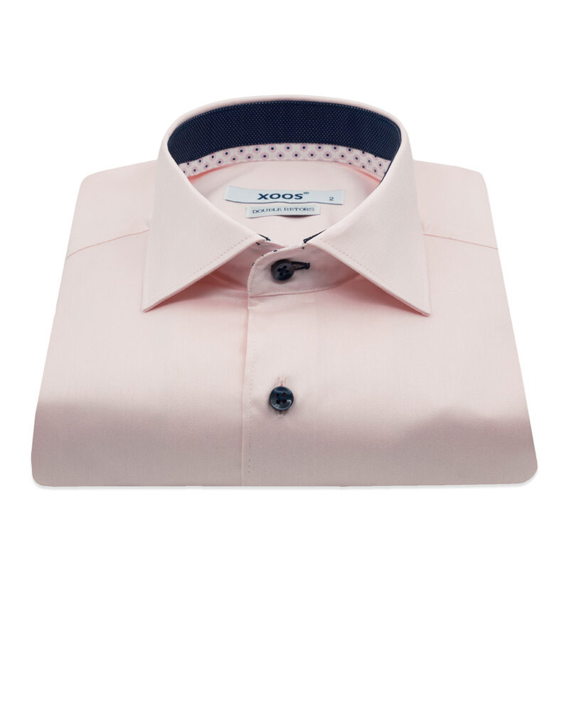 XOOS Chemise homme rose pâle doublure à motifs et micro pois marine (Double Retors)