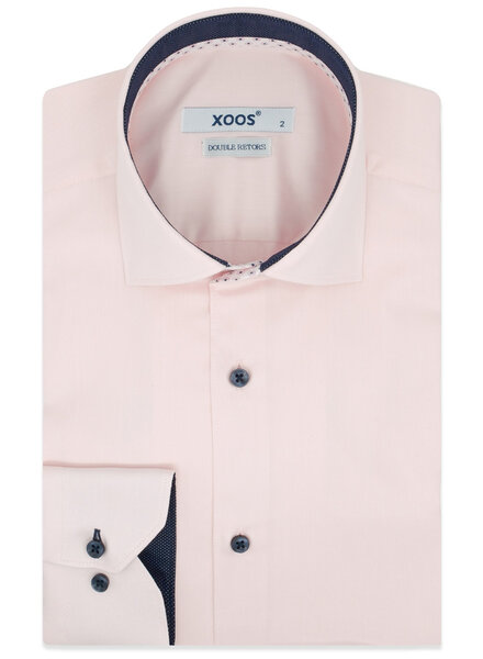 XOOS Chemise homme rose pâle doublure à motifs et micro pois marine (Double Retors)