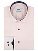 XOOS Men’s Pale Pink Shirt with Patterned Lining and Navy Micro Polka Dots (Double Twisted)