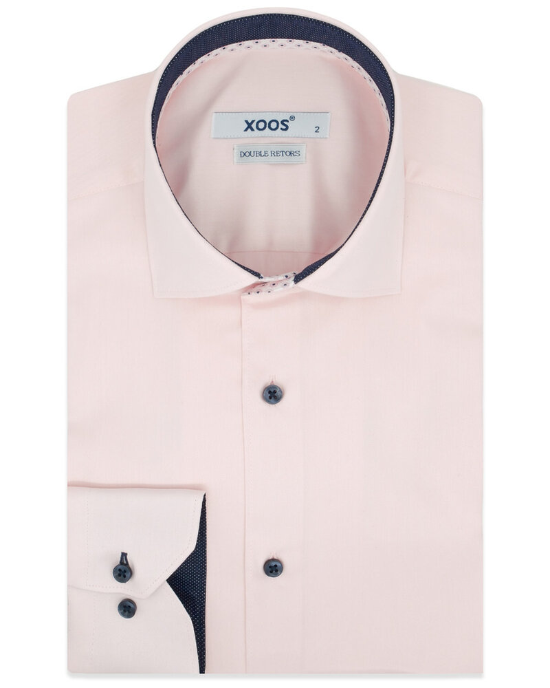 XOOS Chemise homme rose pâle doublure à motifs et micro pois marine (Double Retors)