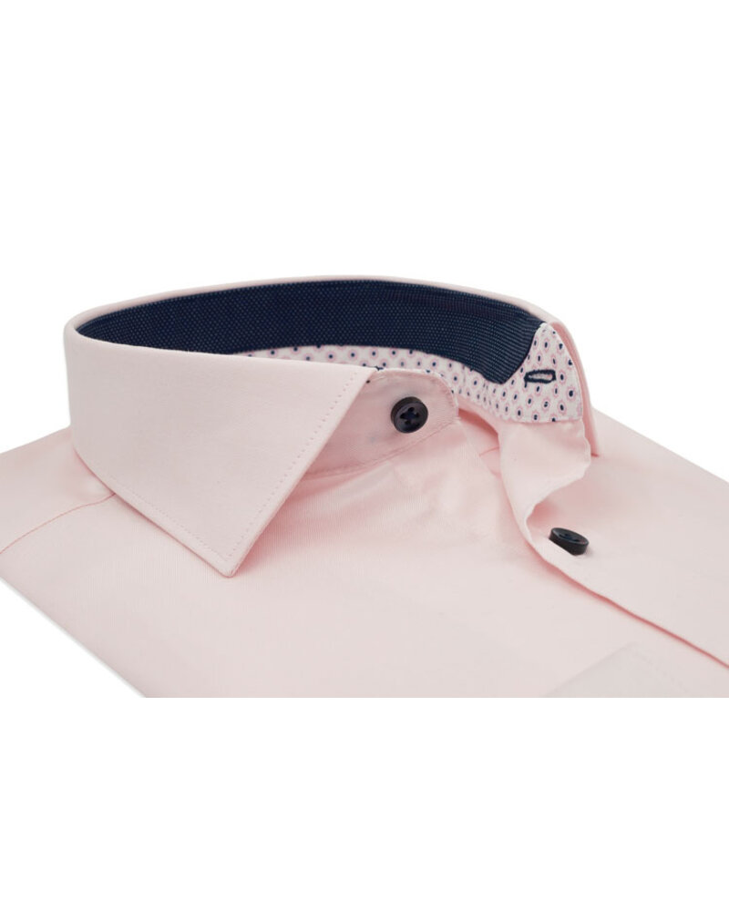 XOOS Chemise homme rose pâle doublure à motifs et micro pois marine (Double Retors)