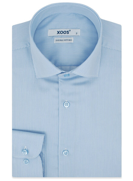 XOOS Chemise homme ciel en coton piqué à très fines rayures (Double Retors)